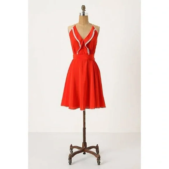 NWT Girls from Savoy Anthropologie Red Vintage Ruffle Halter Dress Sz 12 - Picture 1 of 5